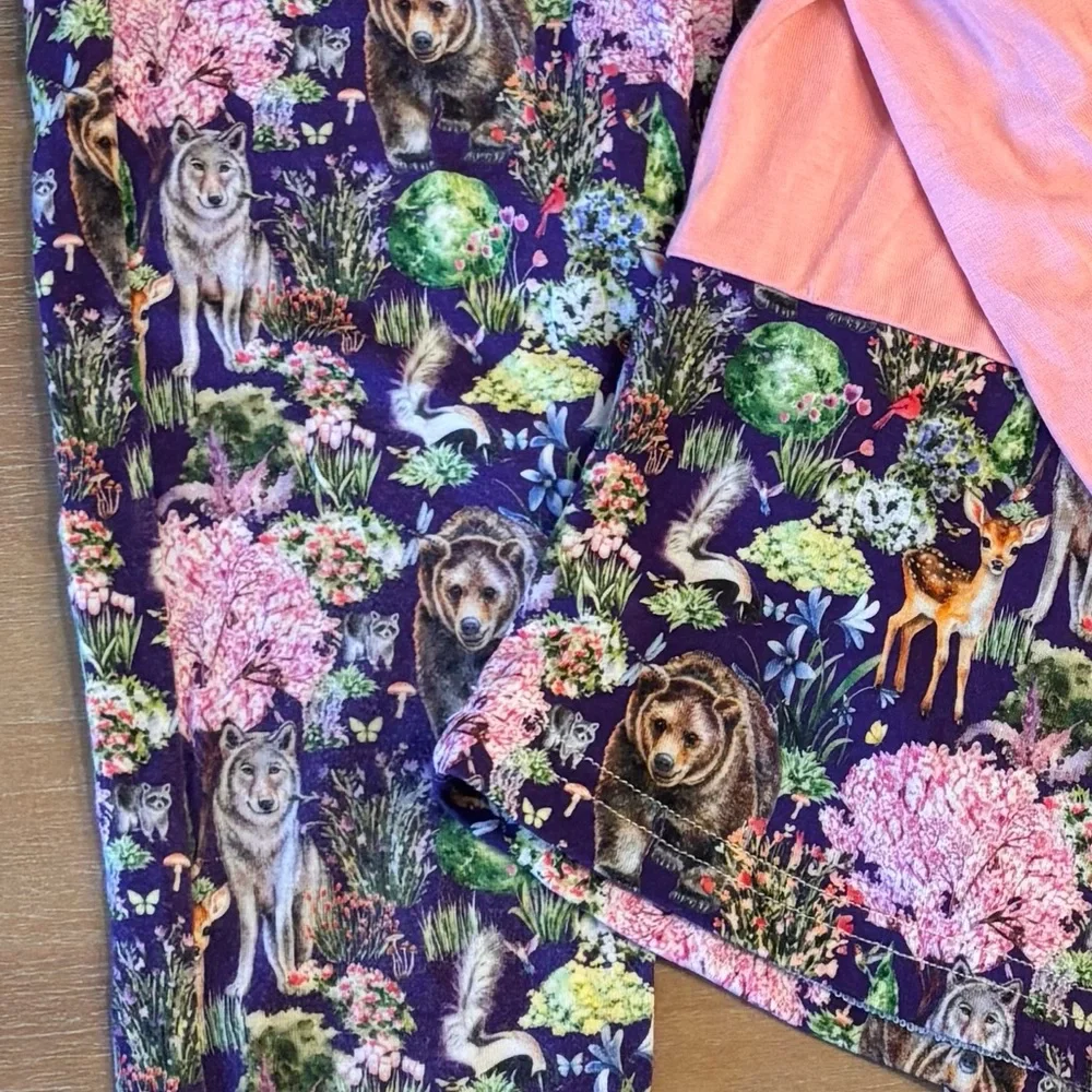 Rivera & Littles Bamboo Hooded Top + Drawstring Pants Pink & Forest Print, 4T